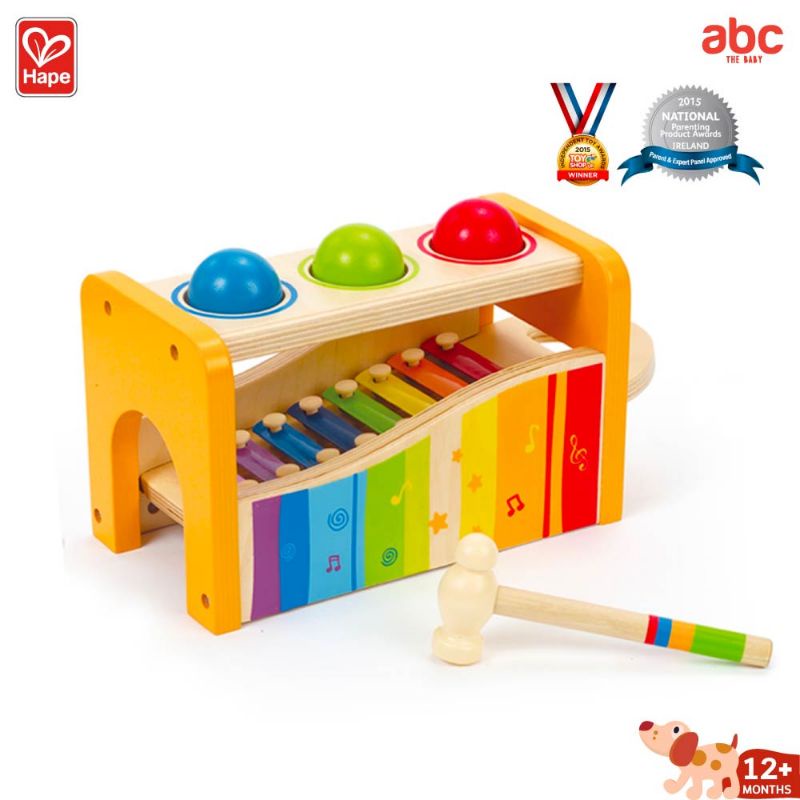 ช้อปดีมีคืน-hape-toddler-music-เครื่องตีจังหวะดนตรี-pound-and-tap-bench-12m-xylophone-ค้อนตีลูกบอล