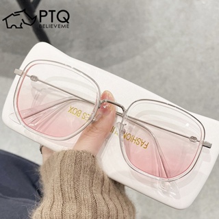 แว่นตาป้องกันรังสี กรอบใส ทรงกลม สไตล์เกาหลี สําหรับผู้หญิง 2022 PTQ