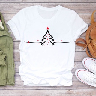 Women Simple Star Tree Print T Shirt Holiday New Year Merry Christmas T Shirts Trend Graphic Travel Top Tshirt Ladies Te