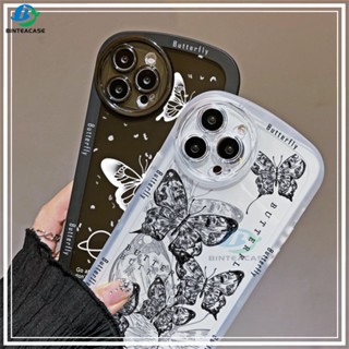 เคสโทรศัพท์มือถือ TPU ลายผีเสื้อ สีดํา และสีขาว สําหรับ OPPO A78 A58 A77S A57 2022 A15 A16 A16K A54 A53 A12 A5S A7 A3S A31 A52 A83 A92 A37 F9 A1K F1s