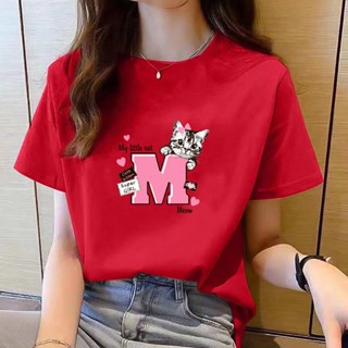 เสื้อยืดคอกลม แขนสั้น พิมพ์ลายการ์ตูน ทรงหลวม สไตล์เกาหลี แฟชั่นสําหรับผู้หญิง
