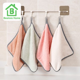 BestoreHome ผ้าเช็ดมือ ผ้าเช็ดหน้าสาลู มี 4 สีให้เลือก (มีหูแขวน )