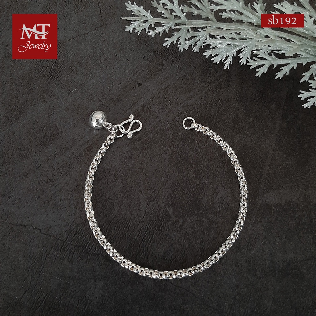 ภาพหน้าปกสินค้าMT สร้อยข้อมือเงินแท้ ลาย ผ่าหวาย มีกระดิ่ง Solid 925 Sterling Silver Bracelet (sb192) MT Jewelry มณีธารา