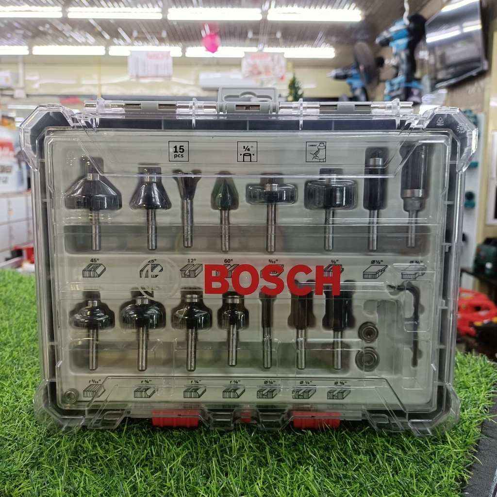 bosch-ชุดดอกเร้าเตอร์แกน-1-4-นิ้ว-กล่องพลาสติก-15-ดอก-ชุด