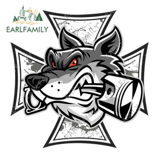 Earlfamily สติกเกอร์ไวนิล กันน้ํา ลายหมาป่า สร้างสรรค์ 13 ซม. x 13 ซม. สําหรับติดตกแต่งรถยนต์ RV JDM VAN