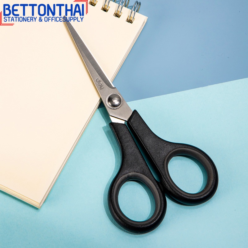 deli-6005-scissors-กรรไกร-2-สี-ขนาด-140-mm-5-1-2-นิ้ว-คละสี-1-ชิ้น-ยี่ห้อ-deli-กรรไกร-กรรไกรอเนกประสงค์-กรรไกรสแตนเลส