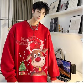 【คริสต์มาส】เสื้อกันหนาวแขนยาว คอกลม พิมพ์ลายกวางคริสต์มาส สไตล์เกาหลี เหมาะกับฤดูใบไม้ร่วง และฤดูหนาว สําหรับผู้ชาย และผู้หญิง ไซซ์ M-5xl