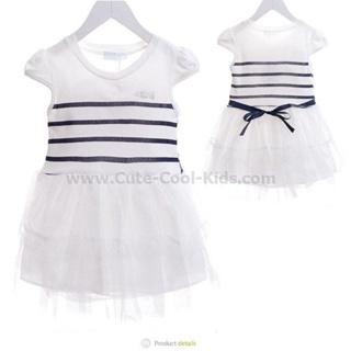 Dress-194 เดรส ชุดกระโปรงเด็กหญิง สีขาวฟ้า Size-90 (1-2Y)