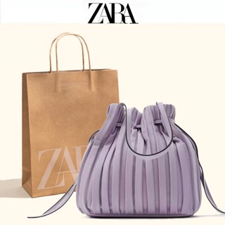 Zara กระเป๋าสะพายไหล่ กระเป๋าถือ ทรงบักเก็ต แต่งจับจีบ ลายก้อนเมฆ แฟชั่นฤดูร้อน สําหรับสตรี