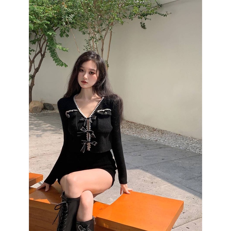 elves-พร้อมส่ง-เสื้อไหมพรมแขนยาว-มีโบว์ติด3อันน่ารักมากเกาหลีมาก-32145