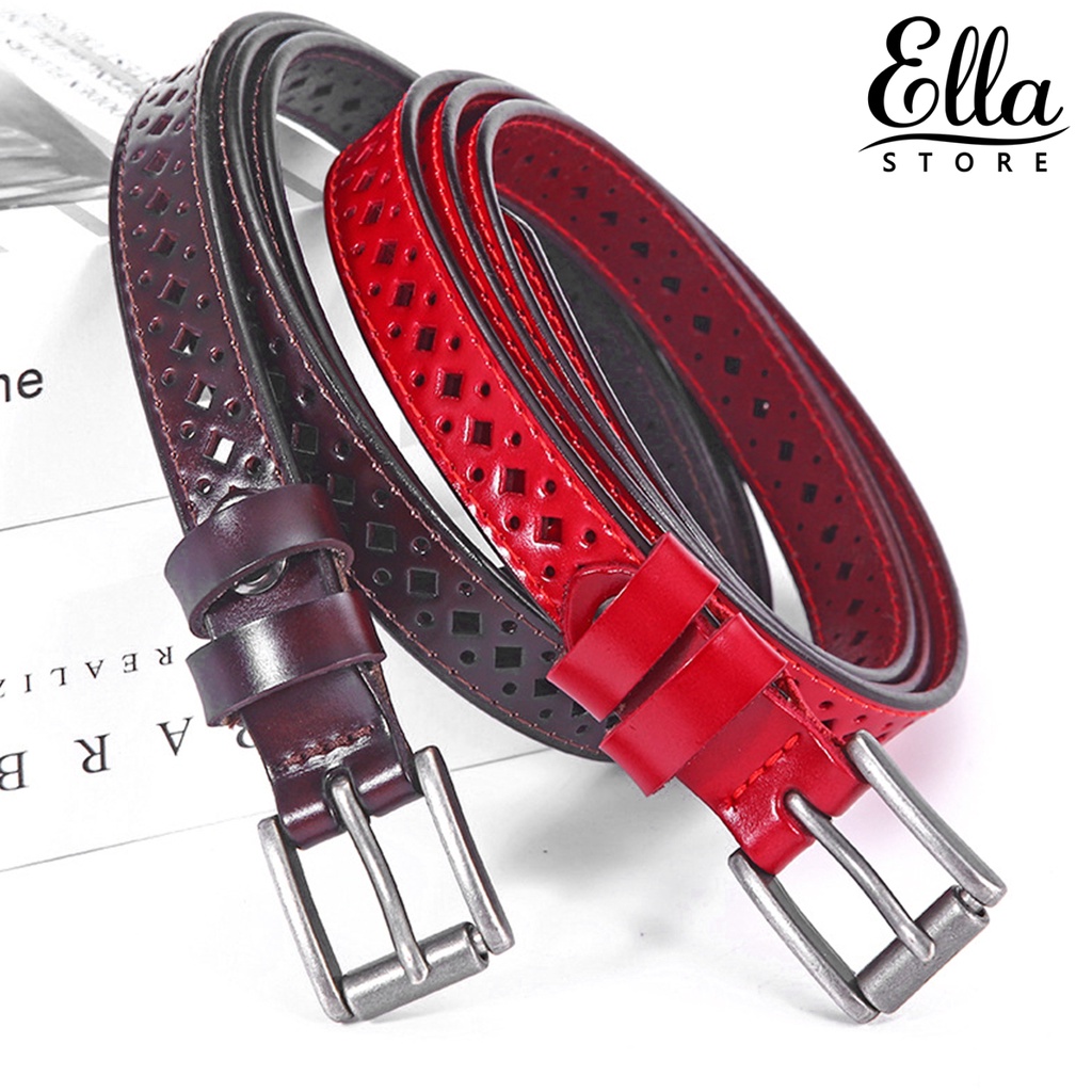 ellastore123-เข็มขัดหนังเทียม-หัวเข็มขัดอัลลอย-หลายรู-สําหรับสวมใส่ทุกวัน