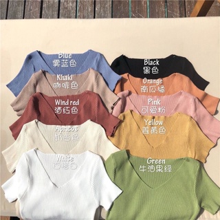 สินค้า 🌟Fairy style🌟 (SMENOV15)🔥พร้อมส่ง‼️🔥 Knitted V-neck เสื้อไหมพรม คอวี สีพื้น เสื้อสไตล์เกาหลี💠 #9966
