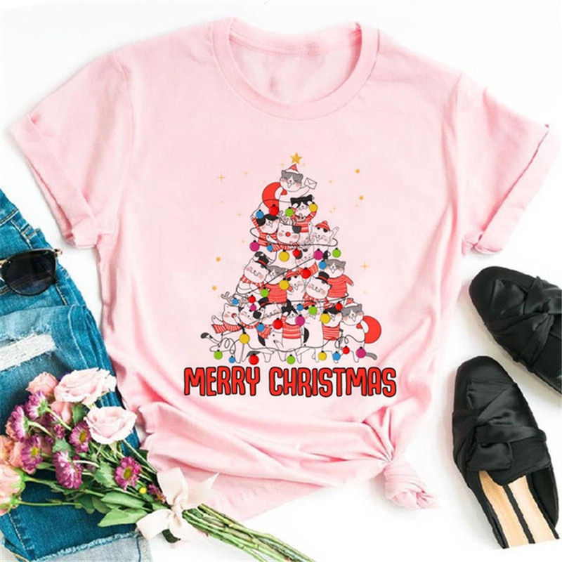 merry-christmas-antlers-womens-fashion-tops-casual-womens-o-neck-womens-black-tops-t-shirts-women-t-shirtsเสื้อยืดผู้