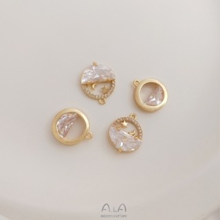 จี้สร้อยคอ ต่างหู ประดับเพทาย ทรงกลม สีทอง 14k แฮนด์เมด diy