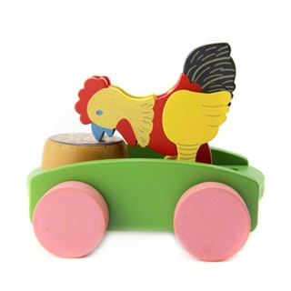 Chic or Baer drum pull along wooden toy ของเล่นไม้รูปไก่และหมีลากจูงมีเสียง ช่วยเสริมสร้างทักษะ