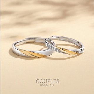 s925 Couples ring 26 แหวนคู่รักเงินแท้ Lovesring สีทูโทน ตัดกัน 2 สี ดูโดดเด่น  ประดับ Cubic Zirconia (CZ) ปรับขนาดได้
