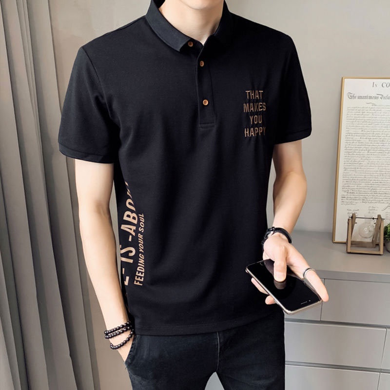 เสื้อโปโลแขนสั้น-คอปก-สไตล์เกาหลี-แฟชั่นฤดูร้อน-สําหรับผู้ชาย