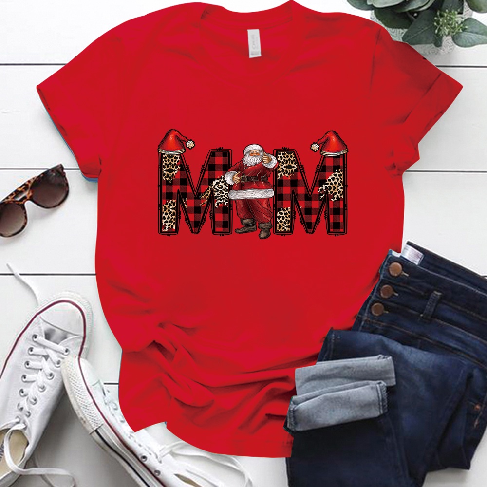 merry-christmas-kawaii-t-shirt-women-santa-claus-cartoon-woman-tshirts-casual-christmas-party-tees-topsเสื้อยืดผู้หญิง