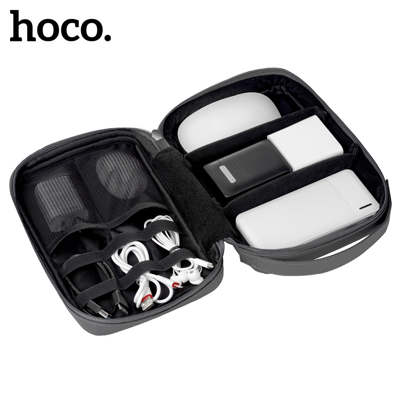 hoco-gm106-กระเป๋าจัดเก็บสายเคเบิล-usb-หูฟัง-สายไฟ-พาวเวอร์แบงค์-สีเทา-กันน้ํา-อุปกรณ์เสริม-สําหรับเดินทาง