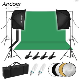 Andoer ชุดไฟถ่ายภาพสตูดิโอ รวมซอฟท์บ็อกซ์ 50*70 ซม. หลอดไฟ 135W 5500K 2 ชิ้น ขาตั้งไฟ 2 เมตร 2 ชิ้น ขาตั้งฉากหลัง 2 ชิ้น ฉากหลัง 3 ชิ้น (สีขาว/สีน้ําตาล)