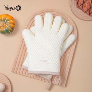 YEYA 5 นิ้วซิลิโคนกันร้อนมือไมโครเวฟป้องกันลื่น และความหนาถุงมือป้องกันความร้อนผ้าฝ้ายทนความร้อนถุงมืออบ