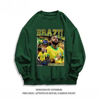 เสื้อกันหนาว คอกลม มีฮู้ด ทรงหลวม ลาย Brazil Neymar World Cup สไตล์สปอร์ต สําหรับผู้ชาย 2022
