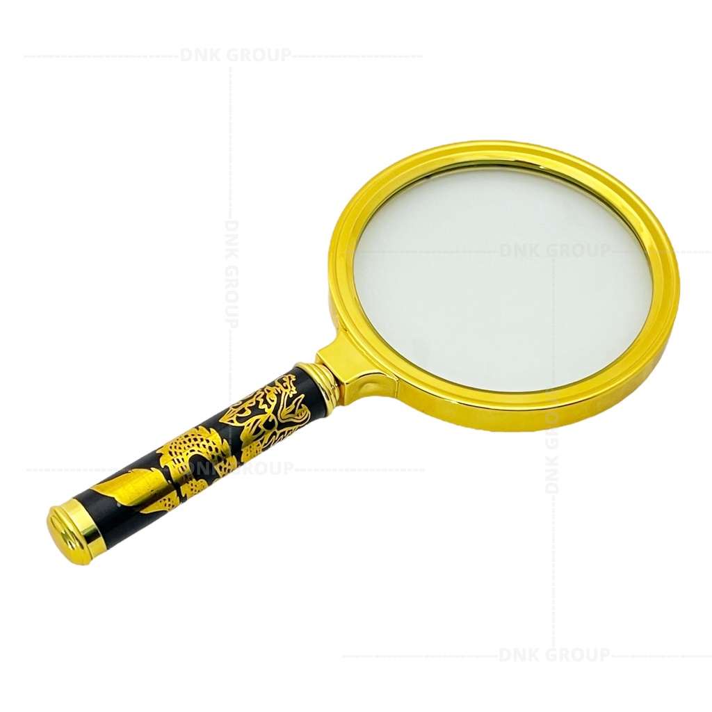 แว่นขยาย-แว่นขยายอ่านหนังสือ-แว่นขยายด้ามจับ-แว่นขยายด้ามลายมังกร-magnifier-gold-90-50-mm