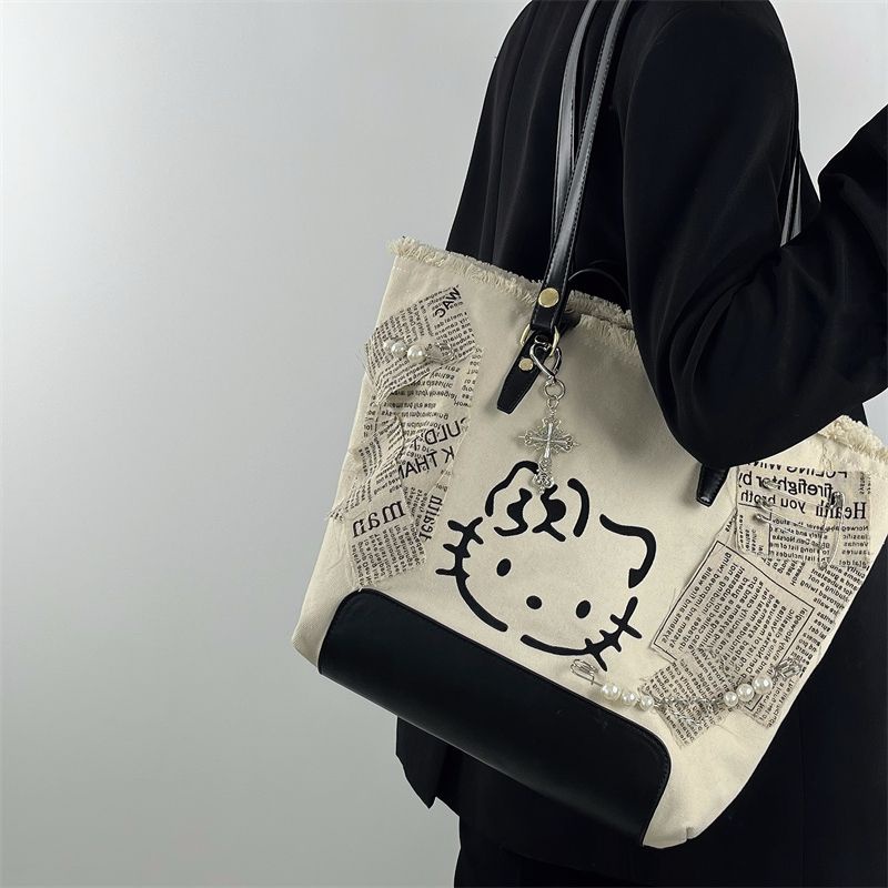 กระเป๋าเป้สะพายหลัง-กระเป๋านักเรียน-ผ้าแคนวาส-ขนาดใหญ่-จุของได้เยอะ-แบบพกพา-ปักลายการ์ตูนแมวน่ารัก-สําหรับผู้หญิง