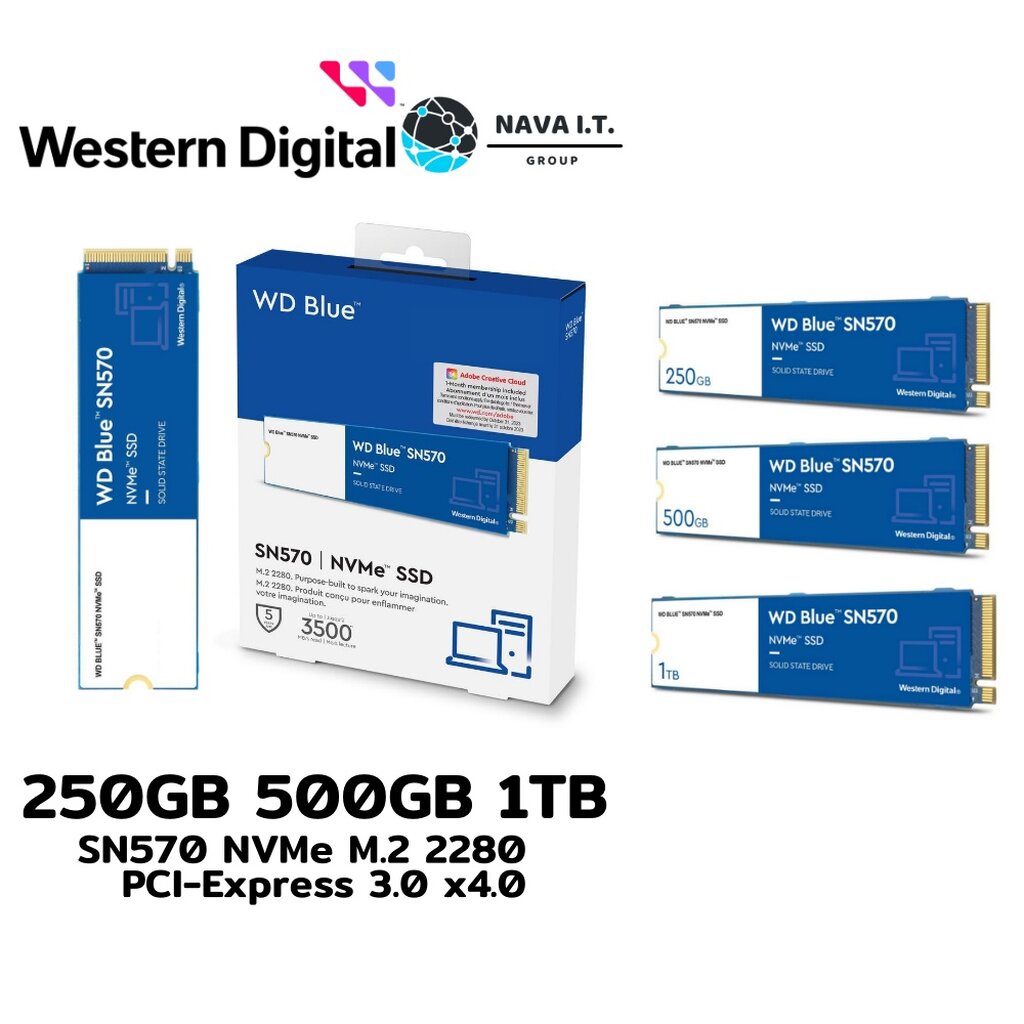 ภาพหน้าปกสินค้า️กรุงเทพฯด่วน1ชั่วโมง ️ 250GB 500GB 1TB SSD (เอสเอสดี) WD BLUE SN570 NVMe M.2 2280 ประกัน 5 ปี จากร้าน nava.it บน Shopee