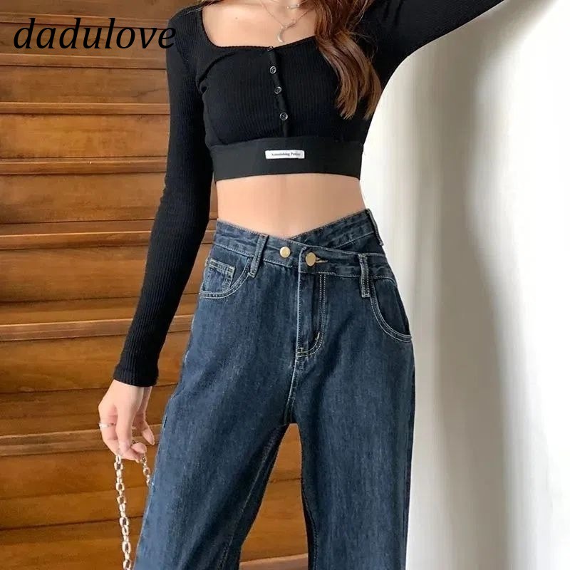 dadulove-2022-new-womens-blue-gray-irregular-jeans-loose-wide-leg-retro-high-waist-slim-casual-mop-straight-pants