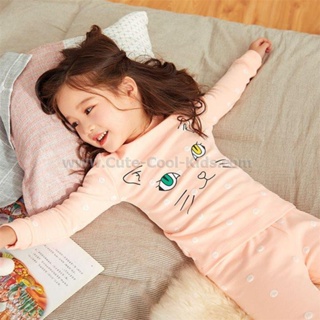 L-PJG-2313 ชุดนอนเด็กแนวเกาหลีสีชมพูแมว