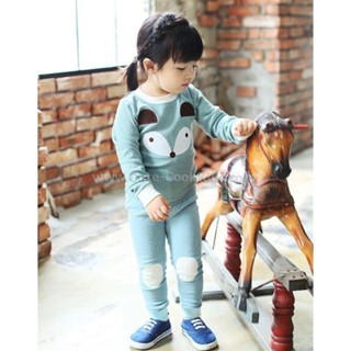 L-PJG-605 ชุดนอนเด็กแนว Slimสีฟ้า ลายจิ้งจอก