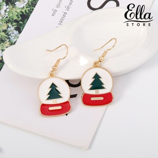 Ellastore123 ต่างหูอัลลอย แกะสลัก รูปต้นคริสต์มาส เครื่องประดับแฟชั่นสตรี