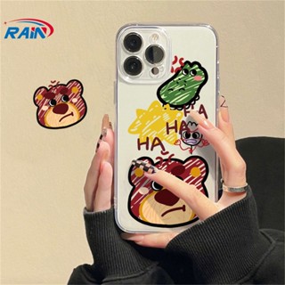 เคสโทรศัพท์มือถือ ซิลิโคนนุ่ม ลายหมี และไดโนเสาร์ Doodle Strawberry สําหรับ OPPO A57 2022 A15 A16 A16K A54 A53 A12 A5S A7 A3S A31 A52 A59 A83 A92 A37 F9 A1K