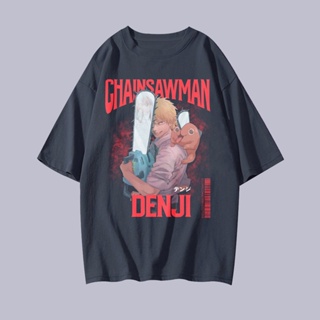 เสื้อยืดสีขาว Denji Chainsaw Man Vintage Style Oversized T-shirtเสื้อยืด เสื้อยืดสีพื้น_21