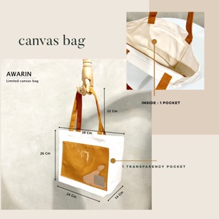 AWARINN canvas bag ถุงผ้าแคนวาส พิเศษมีช่องใส1ช่องด้านหน้า