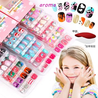 Aroma สติกเกอร์ติดเล็บปลอม 3D ลายเด็กผู้หญิงน่ารัก สําหรับตกแต่งเล็บ 120 ชิ้น