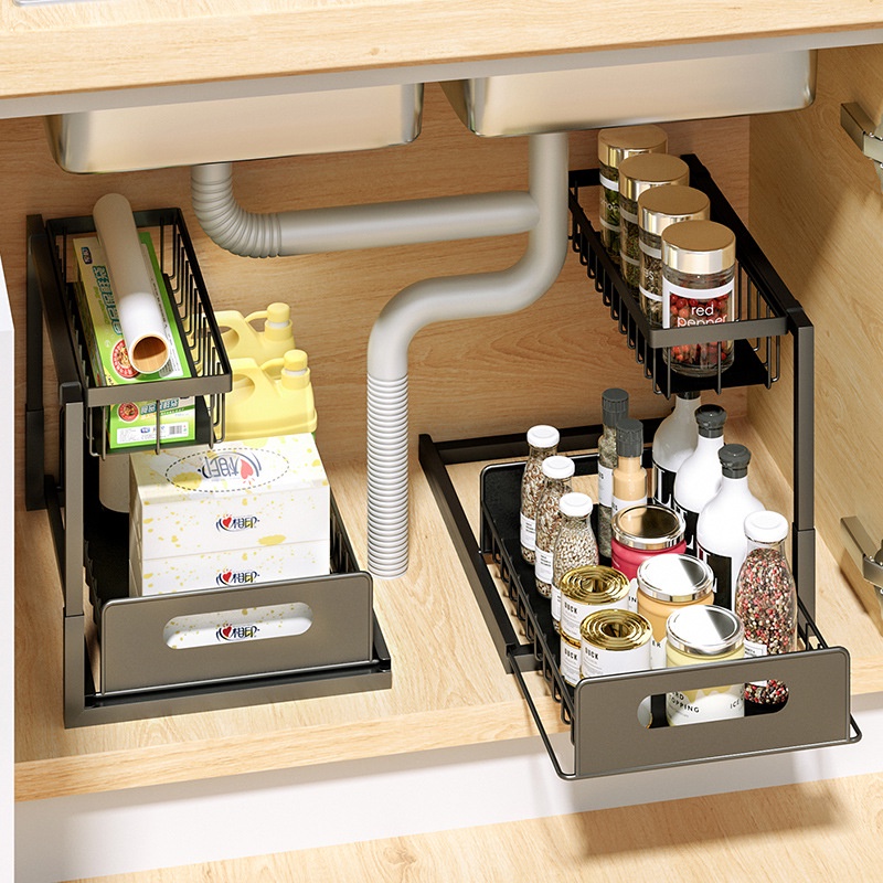 2-tier-multifunction-under-sink-shelf-with-sliding-drawer-kitchen-storage-basket-organizer-counter-spice-seasoning-rack