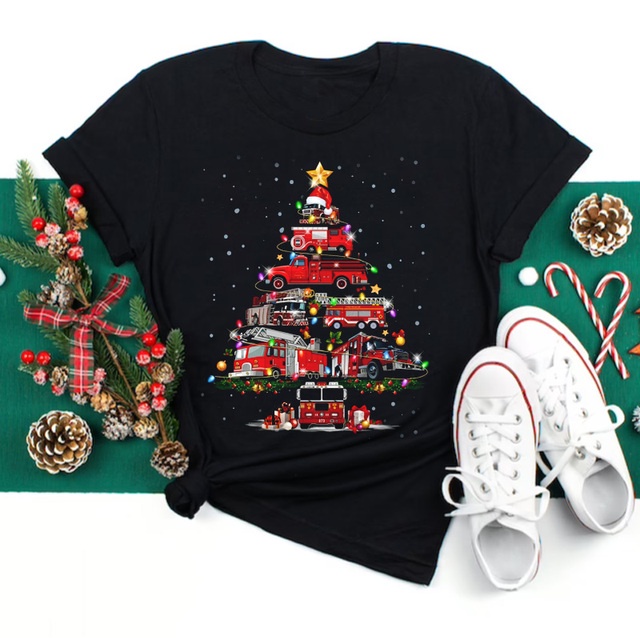 เสื้อยืดคริสต์มาส-merry-christmas-amp-happy-new-year-t-shirt-ต้นคริสต์มาสทำจากรถยนต์-เหมาะกับของขวัญคริสต์มาส-no-155