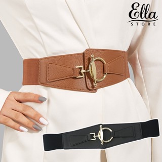 Ellastore123 เข็มขัดหนังเทียม ยืดหยุ่น สีพื้น แฟชั่น สําหรับผู้หญิง