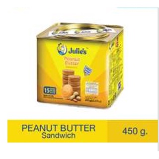 (แบบปี๊บ)ขนมนำเข้า!!! ขนมปังกรอบสอดไส้ครีมเนยถั่ว จูลี่ส์ Julies Peanut Butter Sandwich 450g.