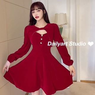 Dailyart เดรส ชุดเดรส สีแดง บรรยากาศวันหยุดคริสต์มาส แฟชั่น DE0604