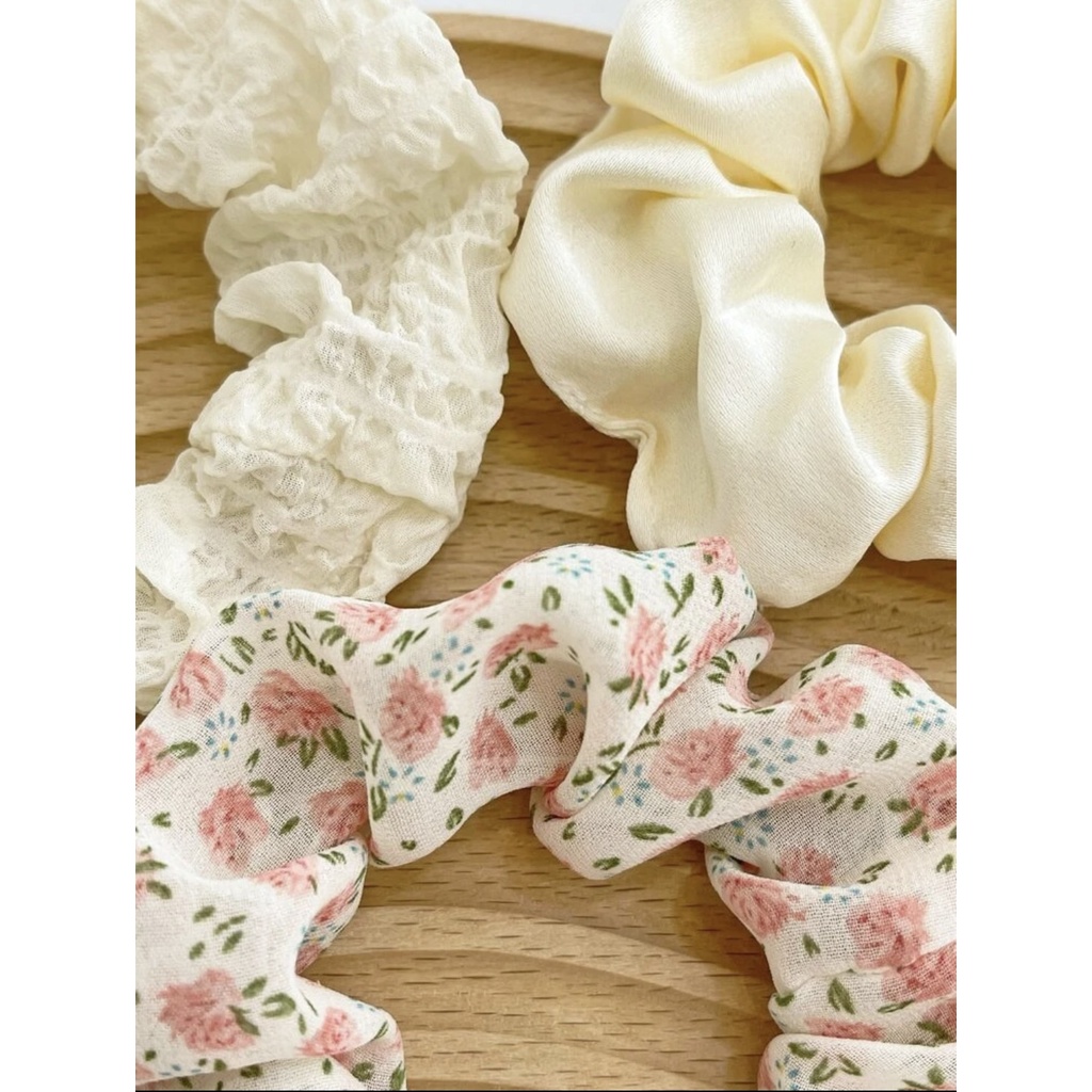 creamy-scrunchies-3-ชิ้น-ส่งจากไทย-โบว์รัดผม-ยางรัดผม-ริบบิ้น-h13