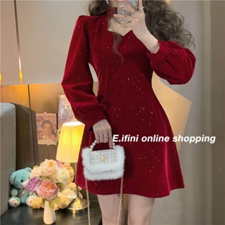 E.ifini dress ชุดคริสต์มาส ชุดสีแดง 038 （พร้อม ที่จะส่ง！！！！）