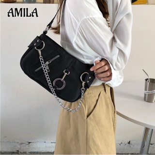 AMILA กระเป๋าสะพายผู้หญิง ใหม่ ยุโรปและอเมริกา โซ่เชื่อมโยงรอบ ผ้าไนลอน แบบพกพา baguette bag กระเป๋ารักแร้มือสอง