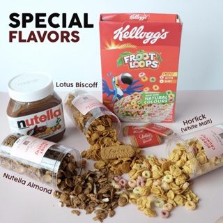 คอนเฟลค คาราเมล นูเทลา Nutella Lotus Biscoff Horlick White Malt Cornflakes