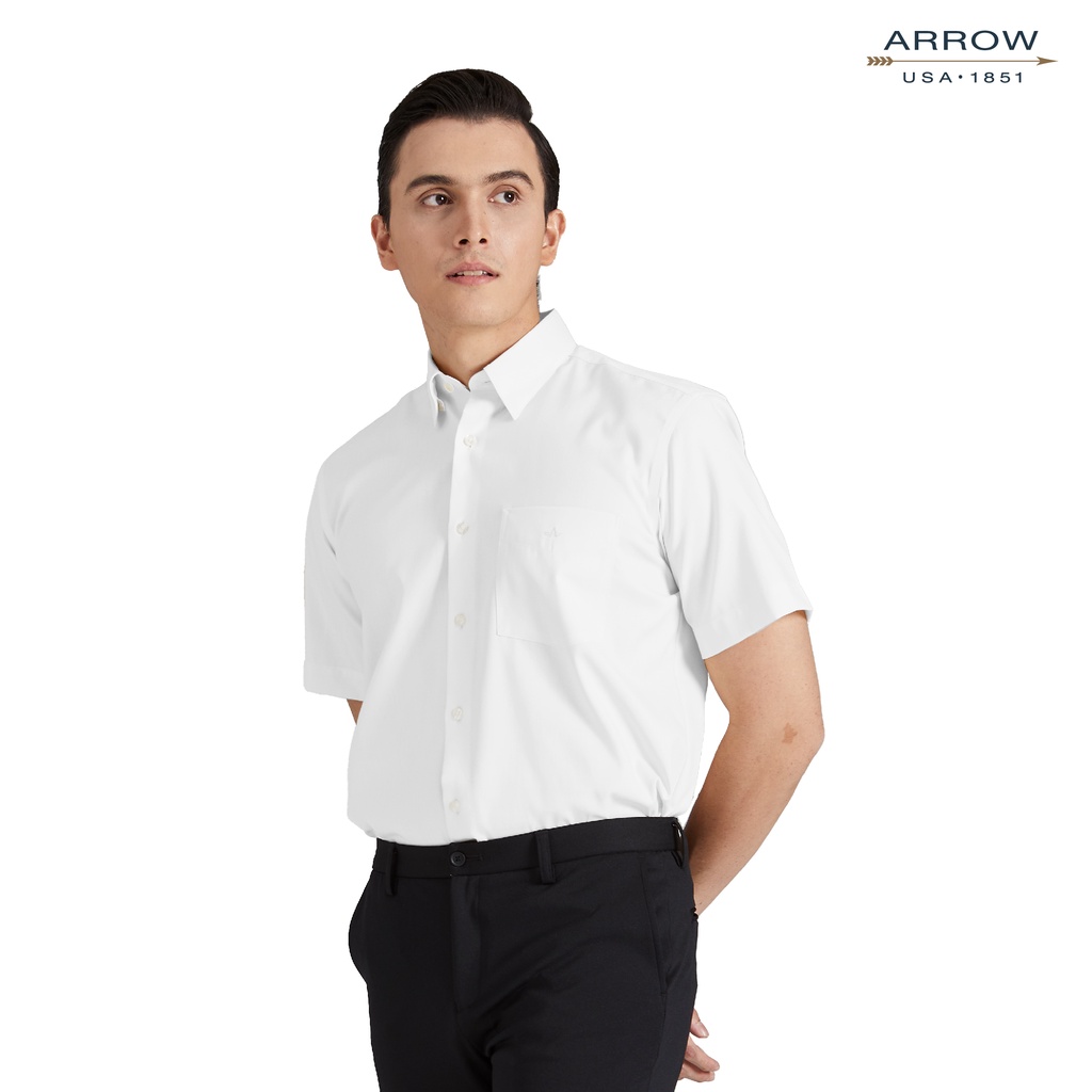 arrow-wrinkle-free-shirt-รีดง่าย-ยับยาก-เสื้อเชิ้ตทำงานแขนสั้นสีขาว-ทรง-comfort-fit-รหัส-macc635wh