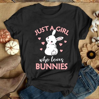 ผ้าฝ้าย 100% เสื้อยืดผ้าฝ้าย 2023 เพียงสาวที่รัก Bunnies ผู้หญิงเสื้อกระต่ายน่ารัก Ulzzang การ์ตูนเสื้อยืด90S Bunny พิมพ