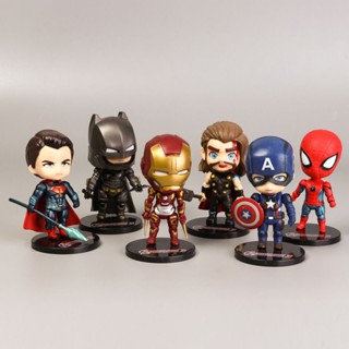 โมเดลตุ๊กตาฟิกเกอร์ การ์ตูนซุปเปอร์ฮีโร่ มาร์เวล Q Version Avenger ไอรอน สไปเดอร์แมน กัปตันอเมริกา ของขวัญ สําหรับตกแต่งเค้ก จํานวน 6 ชิ้น ต่อชุด