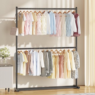 ราวเเขวนผ้าเหล็ก  ราวแขวนเสื้อผ้า  ที่แขวนผ้า  ที่แขวนผ้า2 ชั้น coat rack รับน้ำหนักได้ดี ทนทาน แขวนเสื้อผ้าได้เยอะ CM2Y